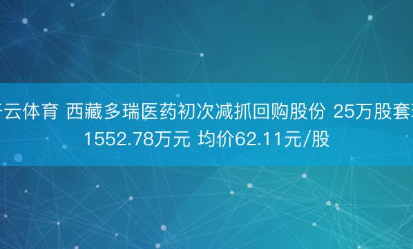开云体育 西藏多瑞医药初次减抓回购股份 25万股套现1552.78万元 均价62.11元/股